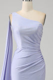 Mermaid Lilac One Shoulder Long Formal Dress with Slit