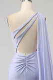 Mermaid Lilac One Shoulder Long Formal Dress with Slit