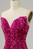 Fuchsia Sweetheart Neck Sequined Mermaid Formal Dress With Sweep Train