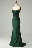 Mermaid Halter Dark Green Long Formal Dress with Appliques Beading