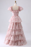 Blush A Line Square Neck Tiered Formal Dress with Ruffles