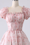 Blush A Line Square Neck Tiered Formal Dress with Ruffles