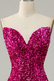 Fuchsia Sweetheart Neck Sequined Mermaid Formal Dress With Sweep Train