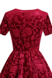 Burgundy Short Sleeves Velvet Party Dress