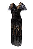 Black and Gold Flapper 1920s Sequins Dress