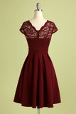 Burgundy Retro 1950s Dress With Lace