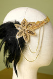 1920s Black and Gold Feather Beaded Headband