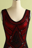 Red and Black Deep V Neck Flapper 1920s Dress