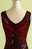 Red and Black Deep V Neck Flapper 1920s Dress