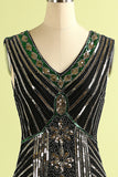 Black Glitter Fringe 1920s Flapper Dress