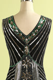 Black Glitter Fringe 1920s Flapper Dress