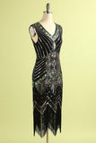 Red & Black Glitter Fringe 1920s Flapper Dress