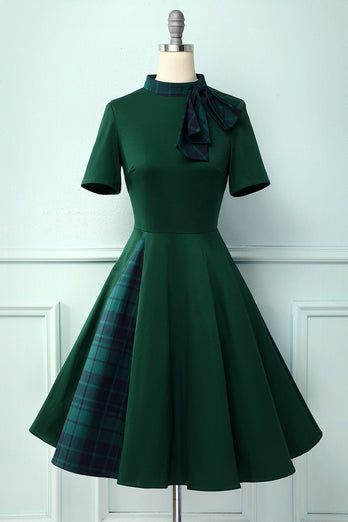 Green Plaid Swing Vintage 1950s Dress
