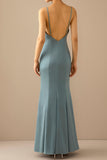 Mermaid Blue V Neck Long Formal Dress