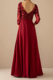 Burgundy Mother of the Bride Dress With Sleeves