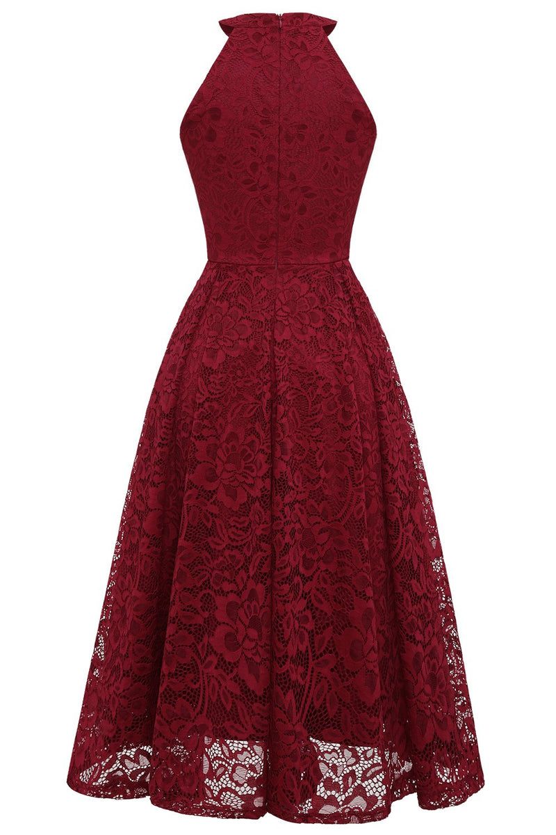 Load image into Gallery viewer, Dark Red Lace Party Dress