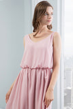 V Neck Blush Bridesmaid Dress with Split Front