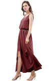 V Neck Blush Bridesmaid Dress with Split Front