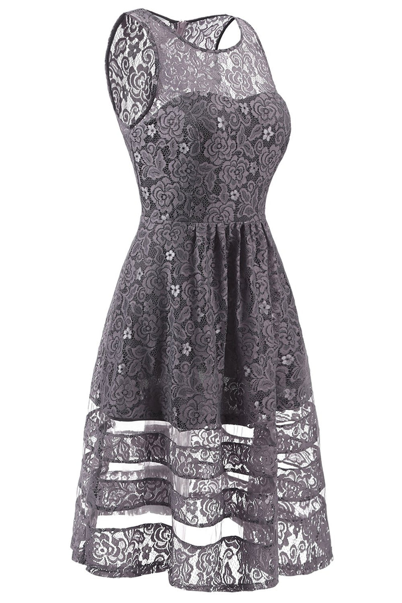 Load image into Gallery viewer, Grey Lace Bridesmaid Party Dress