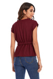 V Neck Burgundy Lace-Up Tops