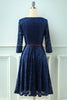 Load image into Gallery viewer, 3/4 Sleeves Navy Lace Dress
