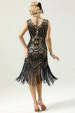 Black and Gold Sequin 1920s Dress