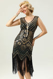 Black and Gold Sequin 1920s Dress