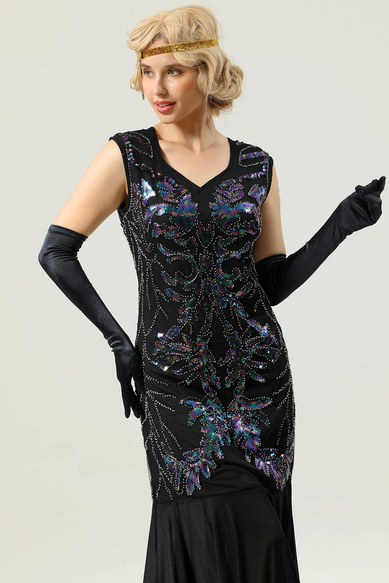 Load image into Gallery viewer, Black Long Sequins 1920s Party Dress
