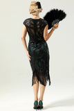 Black Sleeveless Sequin Fringe 1920 Dress