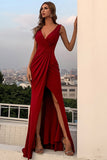 Burgundy Simple Prom Dress with Slit