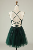 A Line Spaghetti Straps Dark Green Short Formal Dress with Appliques