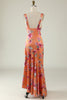 Load image into Gallery viewer, Orange Floral Asymmetrical Boho Bridesmaid Dress