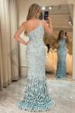 Sparkly Mermaid One Shoulder Dark Green Sequins Long Formal Dress