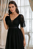 Black Lace Backless Formal Dress