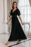 Black Lace Backless Formal Dress