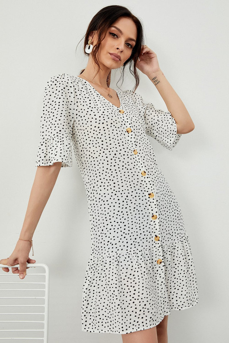 Load image into Gallery viewer, White Polka Dots Summer Dress