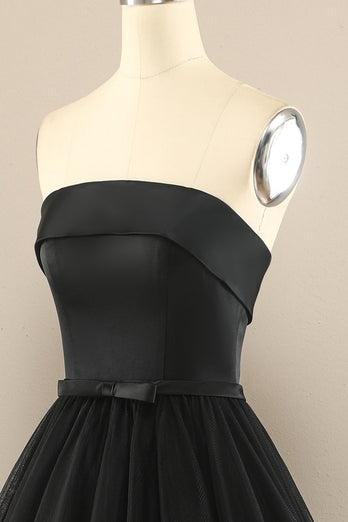 Elegant A Line Strapless Black Formal Dress