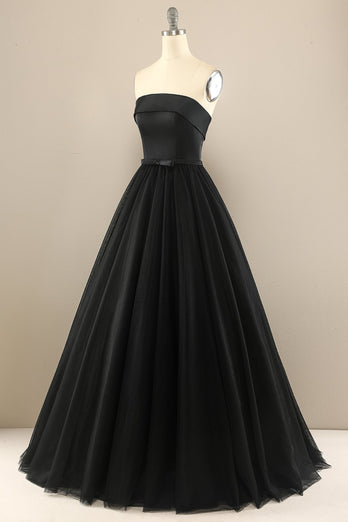 Elegant A Line Strapless Black Formal Dress