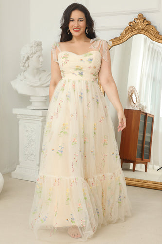 Plus Size Champagne Long Formal Dress With Embroidery