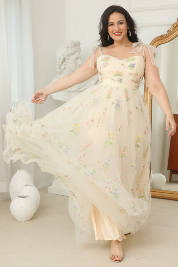 Plus Size Champagne Long Formal Dress With Embroidery