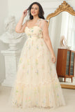 Plus Size Champagne Long Formal Dress With Embroidery