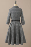 Retro Style Dark Grey Vintage Dress with Long Sleeves