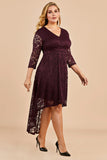 Burgundy High Low Plus Size Lace Dress