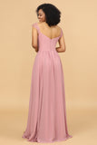 Blush Long Chiffon Bridesmaid Dress with Lace