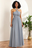 Grey Blue Convertible Long Chiffon Bridesmaid Dress