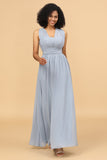 Grey Blue Convertible Long Chiffon Bridesmaid Dress