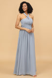 Grey Blue Convertible Long Chiffon Bridesmaid Dress