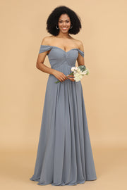 Off the Shoulder Chiffon Bridesmaid Dress