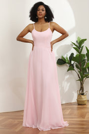 Spaghetti Straps Chiffon Pink Bridesmaid Dress