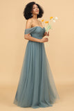 Off the Shoulder Tulle Bridesmaid Dress with Ruffles